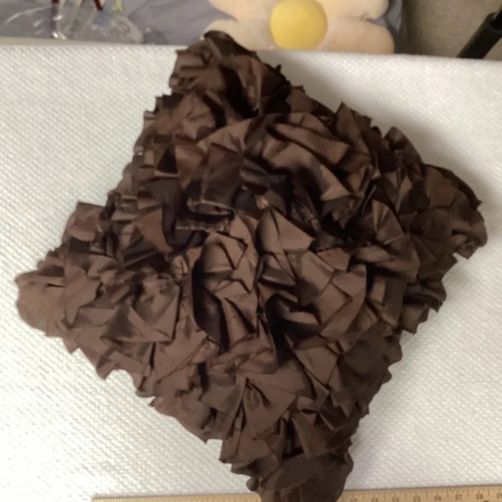 Pier One Brown Ruffle Throw Pillow Shabby Chic‎ Boho Modern 17 x 17